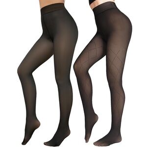 Sheer Patterned Black Tights Duo - Diamond Detail